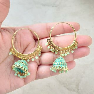 Giselle Light Green Bali Jhumki Earrings - ECLAT INDIAN JEWELSEarringsGreen