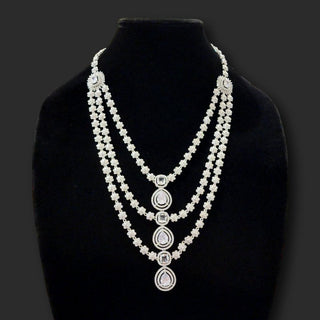 Giselle White CZ Diamond Simulant Long Necklace Set - ECLAT INDIAN JEWELSNecklace SetsWhite