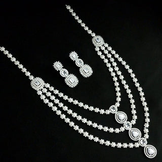 Giselle White CZ Diamond Simulant Long Necklace Set - ECLAT INDIAN JEWELSNecklace SetsWhite