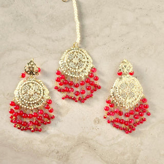 Gloria Red Jadau Tikka Set - ECLAT INDIAN JEWELSTikka SetsRed