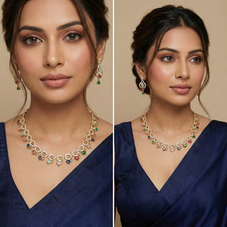 Grace Multicolour CZ Diamond Simulant Necklace Set - ECLAT INDIAN JEWELSNecklace SetsMulticolor
