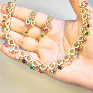 Grace Multicolour CZ Diamond Simulant Necklace Set - ECLAT INDIAN JEWELSNecklace SetsMulticolor