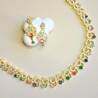Grace Multicolour CZ Diamond Simulant Necklace Set - ECLAT INDIAN JEWELSNecklace SetsMulticolor