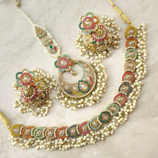 Gwyneth Multicolour Polki Necklace Set with Tikka - ECLAT INDIAN JEWELSNecklace SetsMulticolour