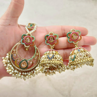 Gwyneth Multicolour Polki Necklace Set with Tikka - ECLAT INDIAN JEWELSNecklace SetsMulticolour