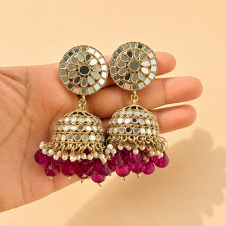 Haley Purple Baahubali Mirror Jhumki Tikka Set (detachable hair chain) - ECLAT INDIAN JEWELSTikka SetsPurple