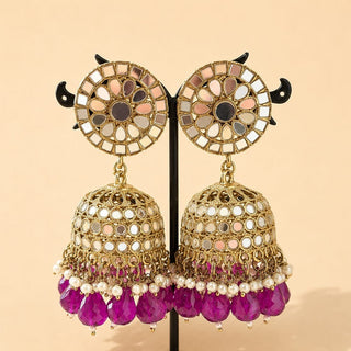 Haley Purple Baahubali Mirror Jhumki Tikka Set (detachable hair chain) - ECLAT INDIAN JEWELSTikka SetsPurple