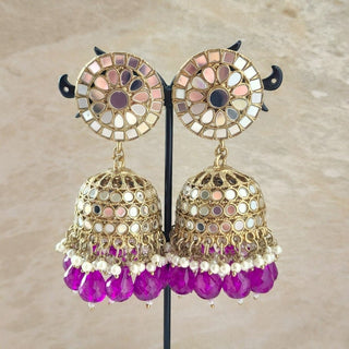 Haley Purple Baahubali Mirror Jhumki Tikka Set (detachable hair chain) - ECLAT INDIAN JEWELSTikka SetsPurple