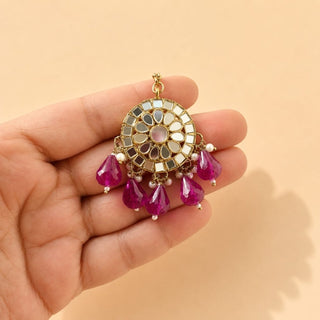 Haley Purple Baahubali Mirror Jhumki Tikka Set (detachable hair chain) - ECLAT INDIAN JEWELSTikka SetsPurple