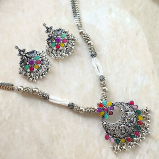 Hannah Multicolour German Silver Necklace Set - ECLAT INDIAN JEWELSNecklace SetsMulticolour