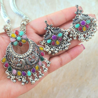 Hannah Multicolour German Silver Necklace Set - ECLAT INDIAN JEWELSNecklace SetsMulticolour