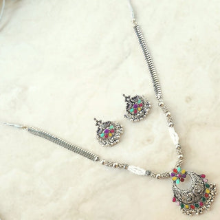 Hannah Multicolour German Silver Necklace Set - ECLAT INDIAN JEWELSNecklace SetsMulticolour