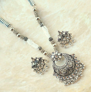 Hannah White German Silver Necklace Set - ECLAT INDIAN JEWELSNecklace SetsWhite