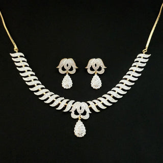 Harper Gold Finish White CZ Diamond Simulant Budget Necklace Set - ECLAT INDIAN JEWELSNecklace SetsWhite