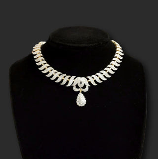 Harper Gold Finish White CZ Diamond Simulant Budget Necklace Set - ECLAT INDIAN JEWELSNecklace SetsWhite