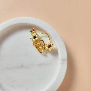 Hayden Maharashtrian Multicolour Gold Nath (no piercing needed) - ECLAT INDIAN JEWELSNose Ring (Nath)Multicolour