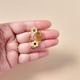 Hayden Maharashtrian Multicolour Gold Nath (no piercing needed) - ECLAT INDIAN JEWELSNose Ring (Nath)Multicolour