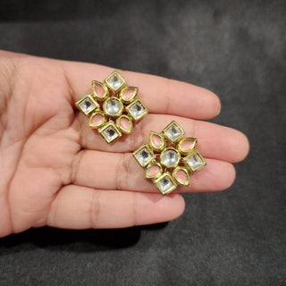 Hayley Peach Kundan Stud Earrings - ECLAT INDIAN JEWELSEarringsPeach