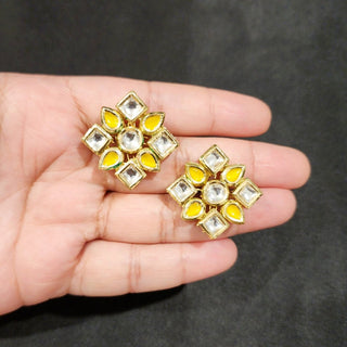 Hayley Yellow Kundan Stud Earrings - ECLAT INDIAN JEWELSEarringsYellow