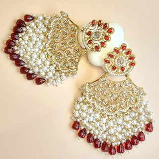 Hazel Dark Red Kundan Earrings - ECLAT INDIAN JEWELSEarringsRed