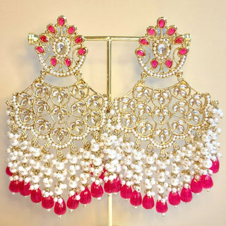 Hazel Hot Pink Kundan Earrings - ECLAT INDIAN JEWELSEarringsPink