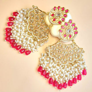 Hazel Hot Pink Kundan Earrings - ECLAT INDIAN JEWELSEarringsPink