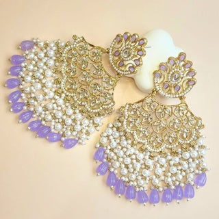 Hazel Light Purple Kundan Earrings - ECLAT INDIAN JEWELSEarringsPurple