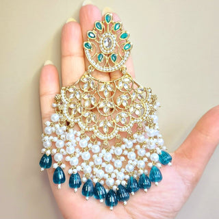 Hazel Teal Blue Kundan Earrings - ECLAT INDIAN JEWELSEarringsBlue