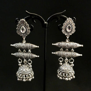 Helene German Silver Peacock Feather Earrings - ECLAT INDIAN JEWELSEarringsSilver