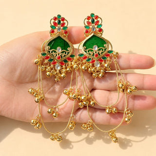 Helsa Green Kashmiri Gold Finish Earrings - ECLAT INDIAN JEWELSKashmiri EarringsGreen