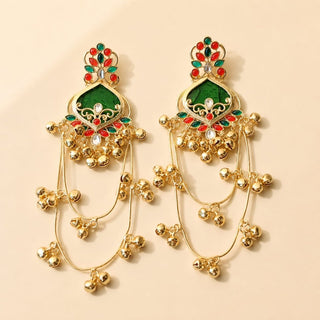 Helsa Green Kashmiri Gold Finish Earrings - ECLAT INDIAN JEWELSKashmiri EarringsGreen