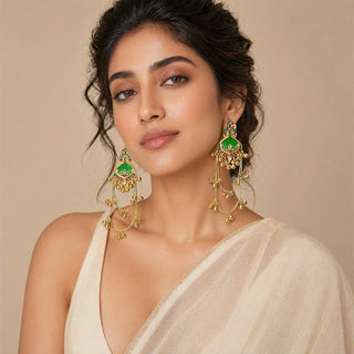 Helsa Green Kashmiri Gold Finish Earrings - ECLAT INDIAN JEWELSKashmiri EarringsGreen