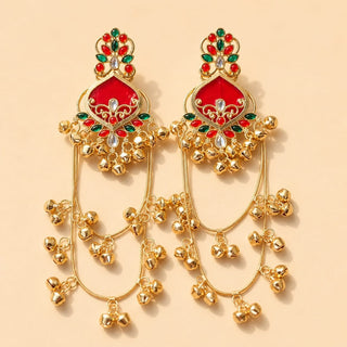 Helsa Red Kashmiri Gold Finish Earrings - ECLAT INDIAN JEWELSKashmiri EarringsRed