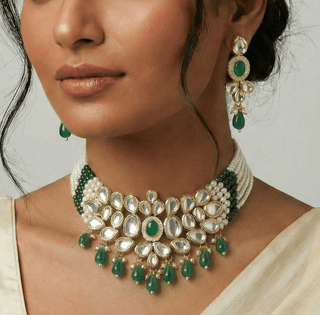 Hilary Green Kundan Choker Necklace Set - ECLAT INDIAN JEWELSNecklace SetsGreen
