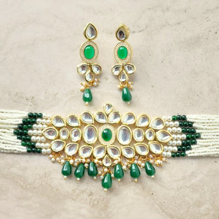 Hilary Green Kundan Choker Necklace Set - ECLAT INDIAN JEWELSNecklace SetsGreen