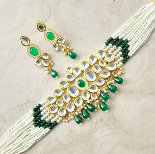 Hilary Green Kundan Choker Necklace Set - ECLAT INDIAN JEWELSNecklace SetsGreen