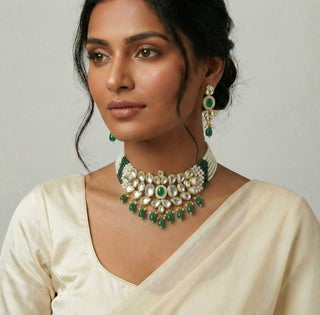 Hilary Green Kundan Choker Necklace Set - ECLAT INDIAN JEWELSNecklace SetsGreen
