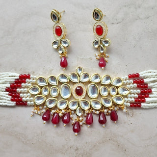 Hilary Red Kundan Choker Necklace Set - ECLAT INDIAN JEWELSNecklace SetsRed