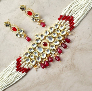 Hilary Red Kundan Choker Necklace Set - ECLAT INDIAN JEWELSNecklace SetsRed