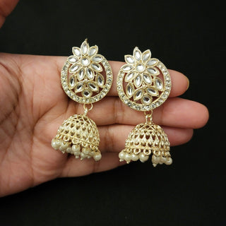 Hilda White Baahubali Jhumki Earrings (with Detachable Chains) - ECLAT INDIAN JEWELSEarringsWhite