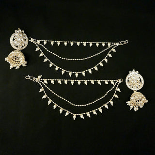 Hilda White Baahubali Jhumki Earrings (with Detachable Chains) - ECLAT INDIAN JEWELSEarringsWhite