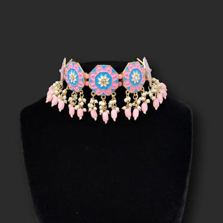 Holly Pink Choker Necklace Set - ECLAT INDIAN JEWELSNecklace SetsPink