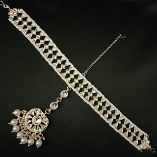 Illiana White Kundan Sheesh Phool / Sheesh Patti - ECLAT INDIAN JEWELSMatha Patti, Sheesh PhoolWhite