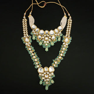 Imogen Complete Pastel Green Uncut Kundan Bridal Set - ECLAT INDIAN JEWELSNecklace SetsGreen