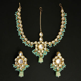 Imogen Complete Pastel Green Uncut Kundan Bridal Set - ECLAT INDIAN JEWELSNecklace SetsGreen