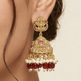 Imogen Dark Red Temple Jhumka Earrings - ECLAT INDIAN JEWELSEarringsRed