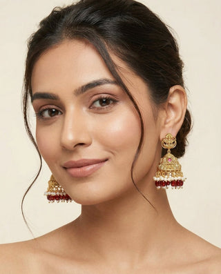 Imogen Dark Red Temple Jhumka Earrings - ECLAT INDIAN JEWELSEarringsRed