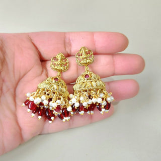 Imogen Dark Red Temple Jhumka Earrings - ECLAT INDIAN JEWELSEarringsRed
