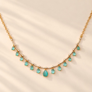 Imogen mint green CZ diamond gold finish necklace with mint teardrop stones