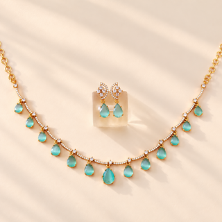 Imogen mint green necklace set with matching 3 cm earrings and white cubic zirconia